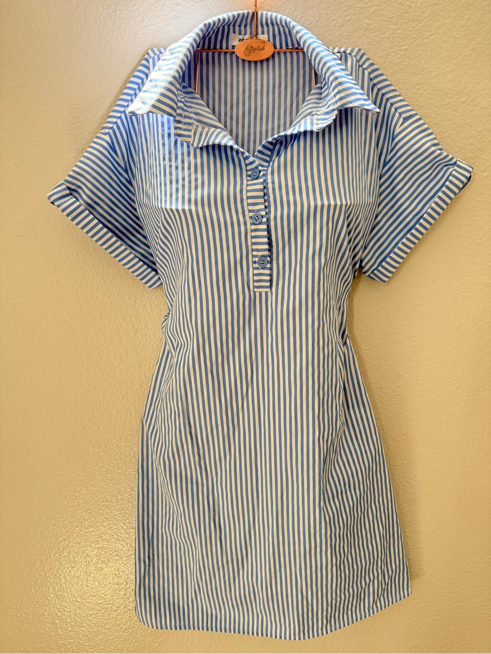zeagoo Blue and White Stripe Mini Shirt Dress
